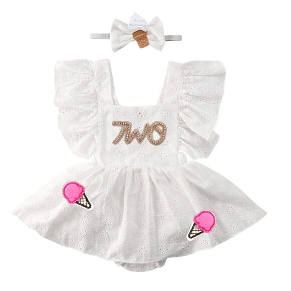 Ice Cream Dress Second Birthday Sweet One Romper Two Sweet Candyland outfit - Picture 1 of 7